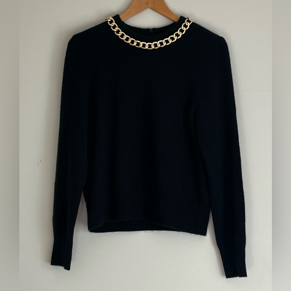C by Bloomingdale's Cashmere Black Chain Embellished Crewneck Sweater XL